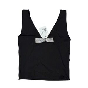 Forever 21 Women Black Rhinestone Bow V-Neck Tank Top Y2K Party Small NWT